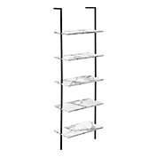 Monarch Specialties I 3685 Bookcase - 72&quot;H Ladder White Marble / Black Metal