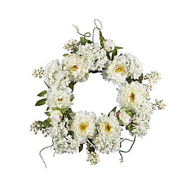 Nearly Natural 4690 Peony Hydrangea Wreath, 20-Inch, White. View a larger version of this product image.