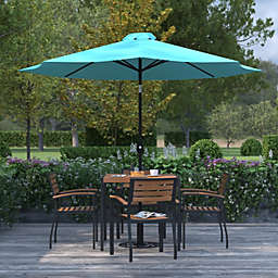Merrick Lane Bali Teal 9' Round UV Resistant Outdoor Patio Umbrella With Height Lever And 33° Push Button Tilt