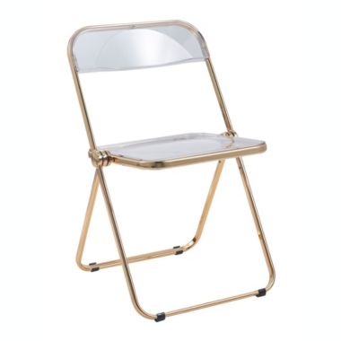 LeisureMod Lawrence Acrylic Folding Chair With Gold Metal Frame - Clear. View a larger version of this product image.