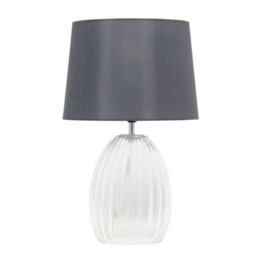 Lalia Home 17.63" Contemporary Fluted Glass Bedside Table Lamp With Gray Fabric Shade, Clear. View a larger version of this product image.