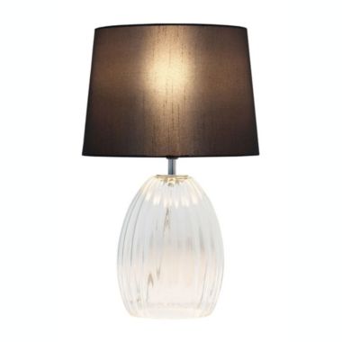 Lalia Home 17.63" Contemporary Fluted Glass Bedside Table Lamp With Gray Fabric Shade, Clear. View a larger version of this product image.