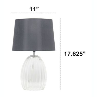 Lalia Home 17.63" Contemporary Fluted Glass Bedside Table Lamp With Gray Fabric Shade, Clear. View a larger version of this product image.