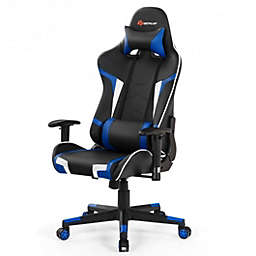 Costway Reclining Swivel Massage Gaming Chair with Lumbar Support-Blue
