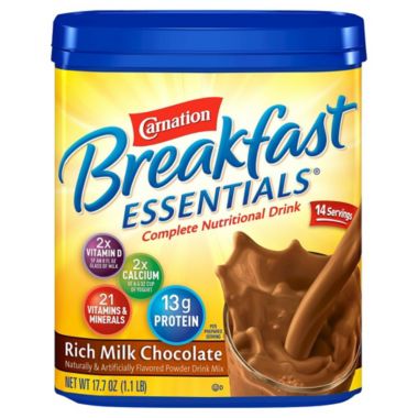 Carnation Breakfast Essentials Rich Milk Chocolate Instant Complete Nutritional Drink, 17.7 OZ. View a larger version of this product image.