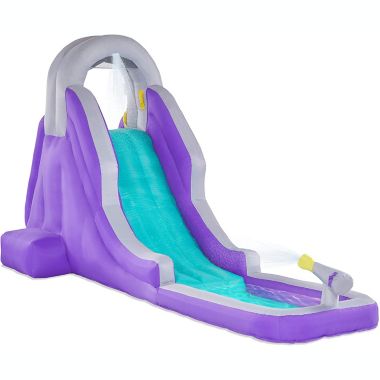 Sunny & Fun Compact Inflatable Water Slide Park - Heavy-Duty Nylon for Outdoor Fun - Climbing Wall, Slide, & Small Splash Pool - Easy to Set Up & Inflate with Included Air Pump & Carrying Case. View a larger version of this product image.
