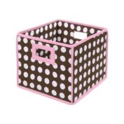 Badger Basket Co. Folding Basket/Storage Cube - Pink Trim/Brown Polka Dot