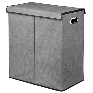 mDesign Divided Laundry Hamper Basket with Lid, Chrome Handles. View a larger version of this product image.