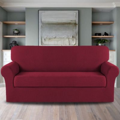 Soft Stretch Wing Back Sofa Cover Arm Chair Furniture Slipcover Wine Red 