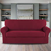 PRIMEBEAU Sofa Slipcover 2 Piece Sofa Cover 1 Seater Soft Couch Cover(Sofa Large, Burgundy)