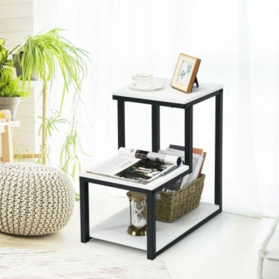 Modern 2 Layer Console Table Iron Base Storage Shelf In/Out Door Furniture Black 