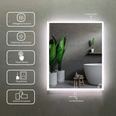 Vyaya Huron 24.02 in. W x 30 in. H Rectangular Frameless Anti-Fog Wall Bathroom LED Vanity Mirror in Silver. View a larger version of this product image.