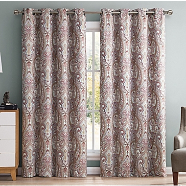 THD France Paisley Print Damask Thermal Insulated Energy Efficient Room Darkening Grommet Top Window Curtain Panels - Pair. View a larger version of this product image.