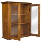 Alternate image 1 for Slickblue Oak Finish Bathroom Wall Cabinet with Glass  2-Doors & Shelves
