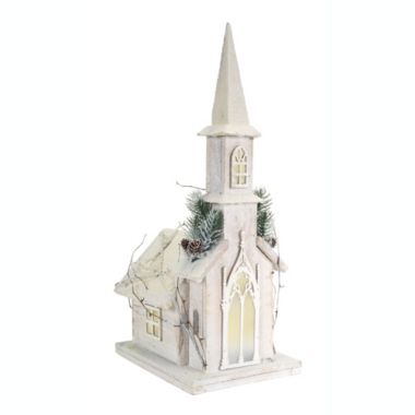 Melrose Decorative Pre-Lit Wooden Church 20.25"H Wood (120 Volt Plug). View a larger version of this product image.