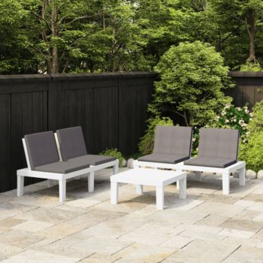 Beneden afronden Jolly reptielen vidaXL 3 Piece Patio Lounge Set with Cushions Plastic White | Bed Bath &  Beyond