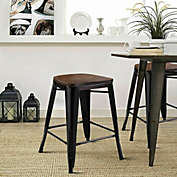 Costway Copper Barstool Set of 2 Metal Wood Counter Chairs with Wood Top and High Backrest