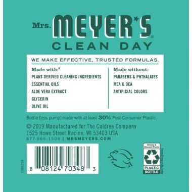 Mrs. Meyer's Clean Day Mint Scented Liquid Hand Soap Bottle, 12.5 fl oz. View a larger version of this product image.