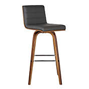 Armen Living Vienna 30 Bar Height Barstool in Walnut Wood Finish with Grey Faux Leather