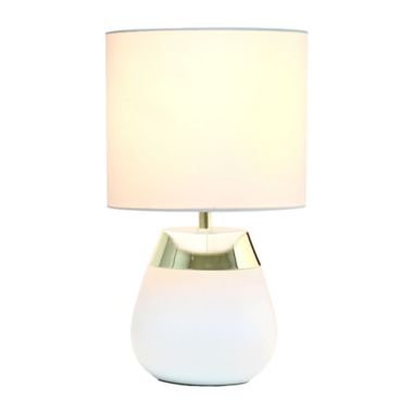 Simple Designs 14" Tall Modern Contemporary Two Toned Metallic Gold and White Metal Bedside 4 Settings Touch Table Desk Lamp with White Fabric Drum Shade. View a larger version of this product image.