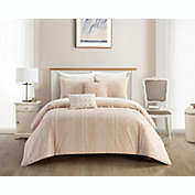 NY&C Home Desiree 5 Piece Cotton Comforter Set Contemporary Striped Clip Jacquard Bedding - Decorative Pillows Shams Included, King, Blush