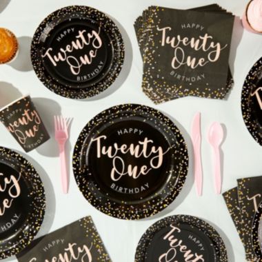 Blue Panda 21st Birthday Party Supplies, Plates, Napkins, Tablecloth, Cups, Cutlery, Finally 21 Banner (24 Guests, 170 Pieces). View a larger version of this product image.