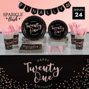 Blue Panda 21st Birthday Party Supplies, Plates, Napkins, Tablecloth, Cups, Cutlery, Finally 21 Banner (24 Guests, 170 Pieces). View a larger version of this product image.