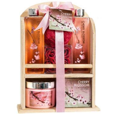 Freida and Joe Cherry Blossom Spa Gift Set in Wood Curio. View a larger version of this product image.