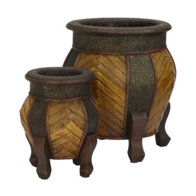 Nearly Natural Decorative Rounded Wood Planters (Set of 2), Burgundy