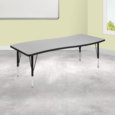 Flash Furniture Wren 26"W x 60"L Rectangular Wave Flexible Collaborative Grey Thermal Laminate Activity Table - Height Adjustable Short Legs. View a larger version of this product image.