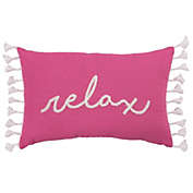 Contemporary Home Living 14.5" Pink and White Lumbar "Relax" Rectangular Block Throw Pillow
