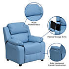 Alternate image 2 for Flash Furniture Deluxe Padded Contemporary Light Blue Vinyl Kids Recliner With Storage Arms - Light Blue Vinyl