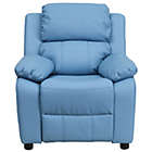 Alternate image 3 for Flash Furniture Deluxe Padded Contemporary Light Blue Vinyl Kids Recliner With Storage Arms - Light Blue Vinyl