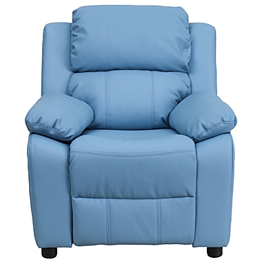 Flash Furniture Deluxe Padded Contemporary Light Blue Vinyl Kids Recliner With Storage Arms - Light Blue Vinyl. View a larger version of this product image.