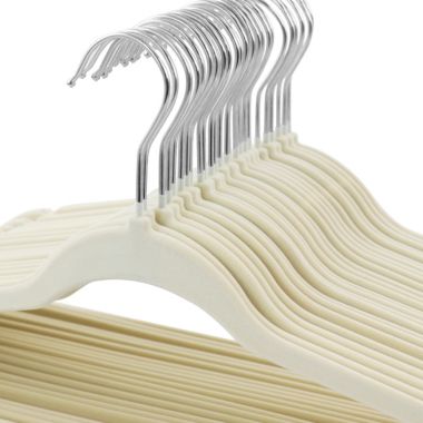 Elama Home 100 Piece Heavy Duty Velvet Non-Slip Slim Profile Hanger Set in Cream. View a larger version of this product image.