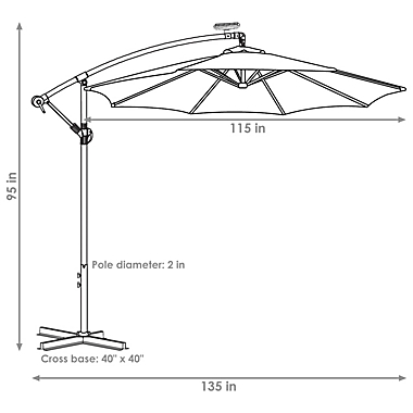 Sunnydaze Outdoor Steel Cantilever Offset Patio Umbrella with Solar LED Lights, Air Vent, Crank, and Base - 9&#39; - Cherry. View a larger version of this product image.