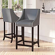 Merrick Lane Taylorsville 30 Inch Bar Height Stool with Nailhead Trim in Light Gray Faux Leather