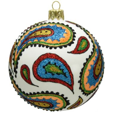 Multi Color Paisley High Design Polish Glass Ball Christmas Tree Ornament Poland. View a larger version of this product image.