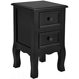 Costway Wood Accent End Nightstand w/ 2 Storage Drawers-Black