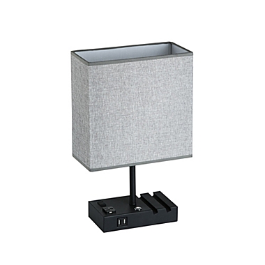Contemporary Home Living 17" Black Table Lamp with Gray Square Shade. View a larger version of this product image.