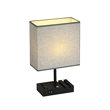Contemporary Home Living 17" Black Table Lamp with Gray Square Shade. View a larger version of this product image.