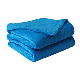 PiccoCasa Sherpa Fleece Blanket Fuzzy Soft Microfiber Plush Reversible Flannel Throw Blanket Blanket for Sofa Couch or Bed, Blue-Blue Throw, 50
