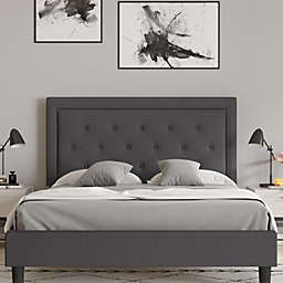 Merrick Lane Mallory Queen Size Platform Bed Tufted Upholstered Platform Bed in Dark Gray Fabric