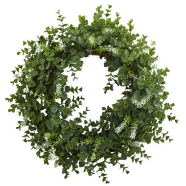 Nearly Natural Green Eucalyptus Double Ring Wreath with Twig Base, 18-Inch. View a larger version of this product image.