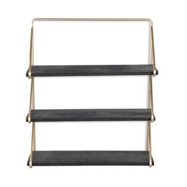 Cheungs Decorative 3 Tier Wood Wall Shelf With Gold Frame. View a larger version of this product image.