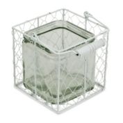 Cheungs Home Indoor Decorative Square Glass Jar in Wire Basket - Large, White