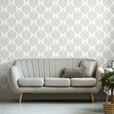 Roommates Decor Modern Hygee Fern Damask Peel & Stick Wallpaper - Gray, White. View a larger version of this product image.