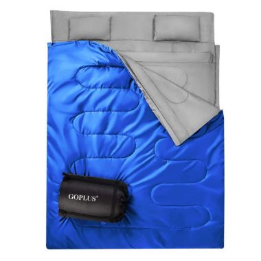 Slickblue 2 Person Waterproof Sleeping Bag with 2 Pillows-Blue. View a larger version of this product image.