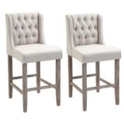 HOMCOM 26.25" Counter Height Bar Stools Set of 2, Tufted Wingback Armless Upholstered Dining Chair with Rubber Wood Legs, Ivory