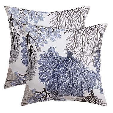 PiccoCasa Pack of 2 Throw Pillow Covers Cases Modern Coral Coastal Beach House Home Decor Linen Cushion Cover for Couch Sofa, Floral, 18"x18". View a larger version of this product image.